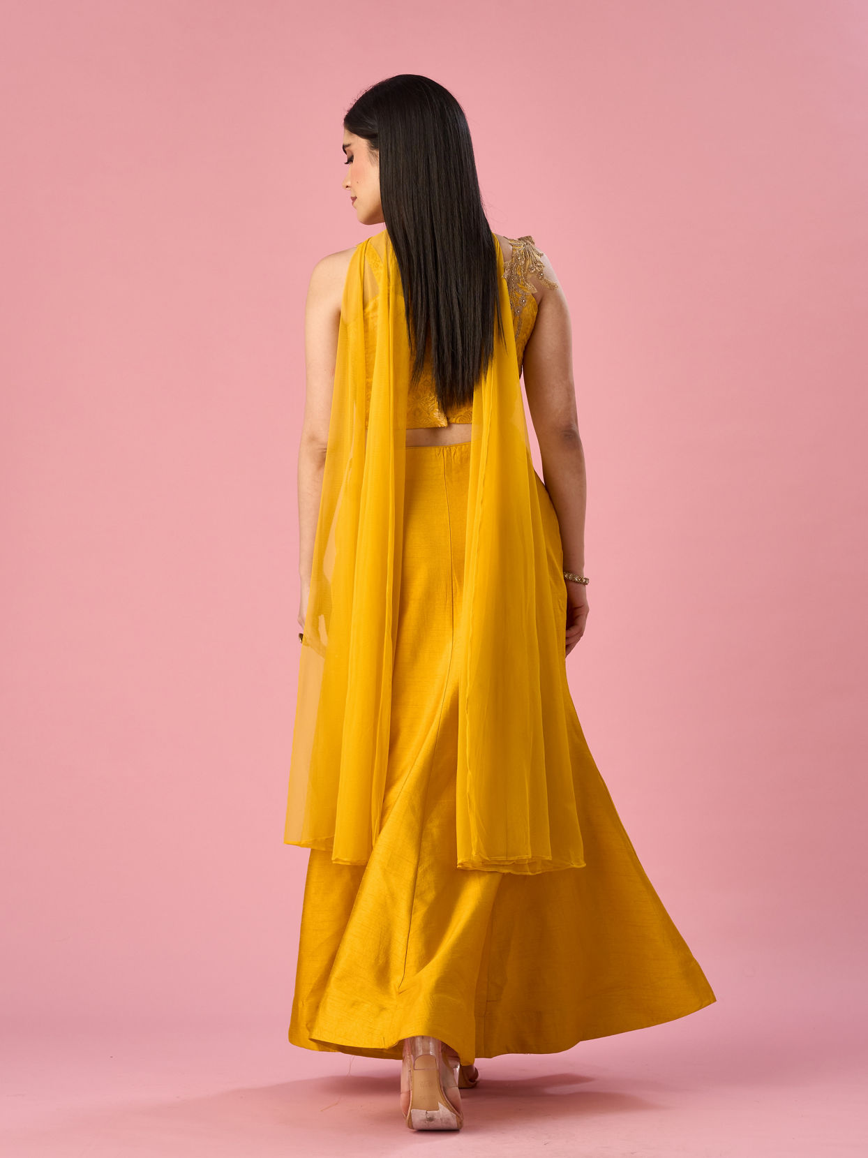 Mohey Women Mustard Yellow Art Silk Lehenga with Stone Work