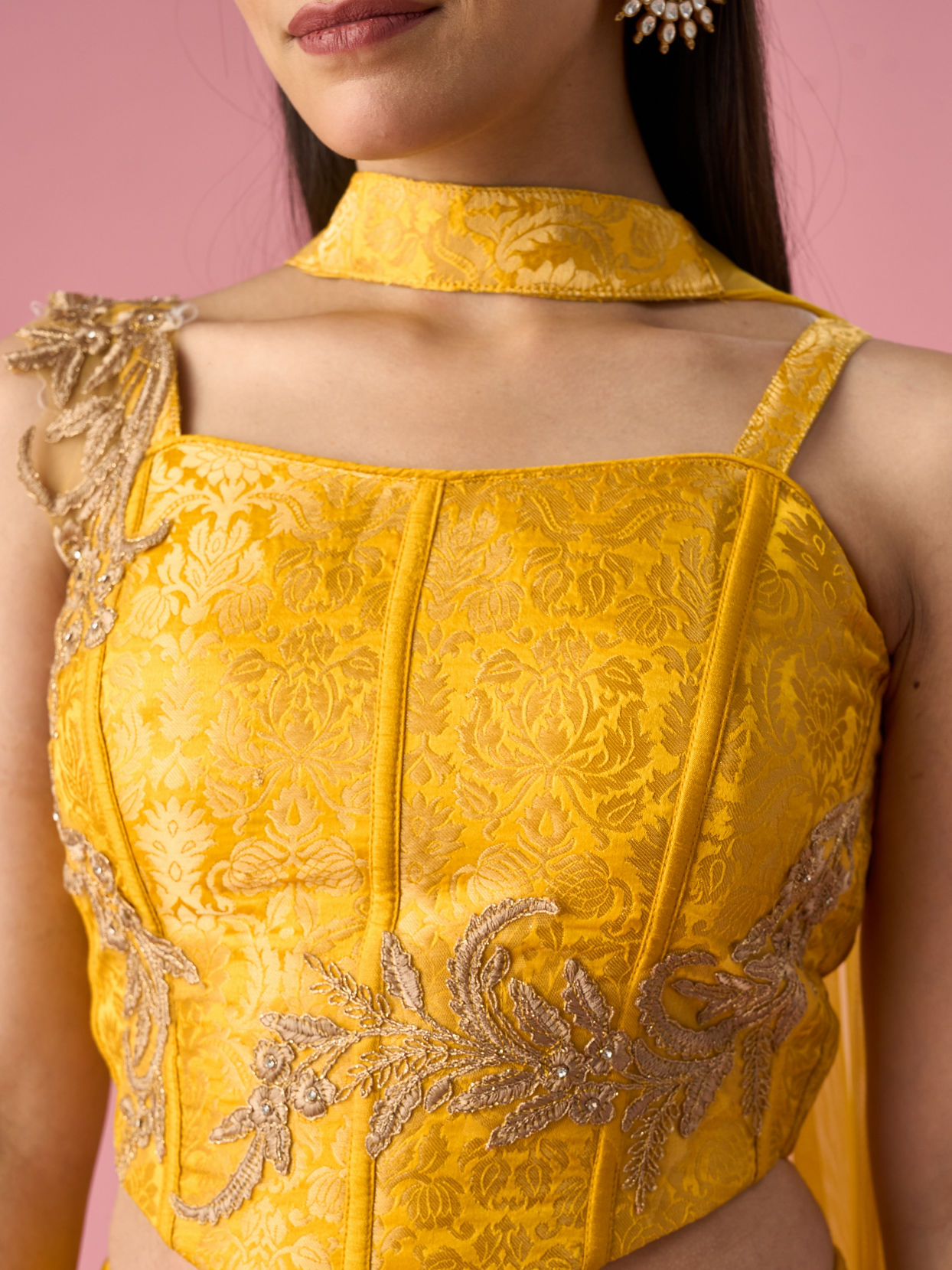 Mohey Women Mustard Yellow Art Silk Lehenga with Stone Work