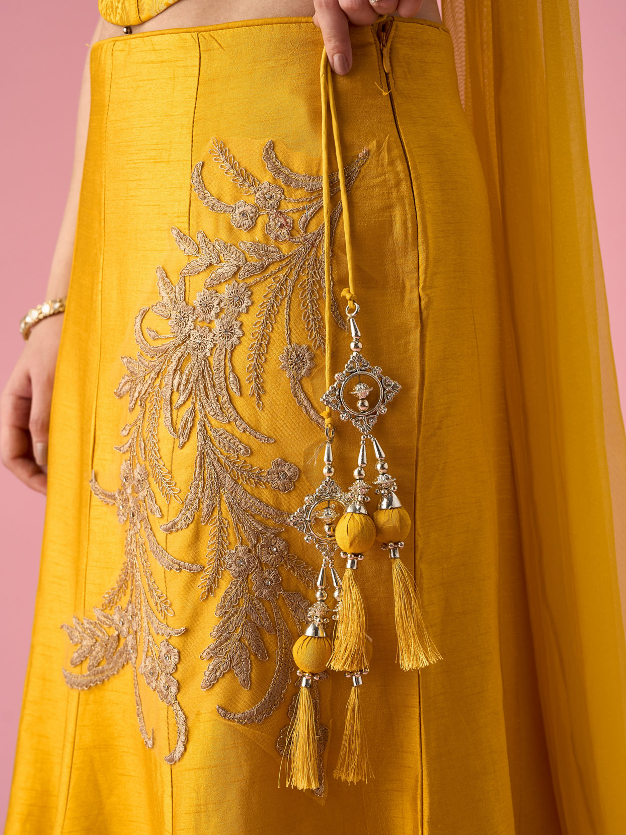 Mohey Women Mustard Yellow Art Silk Lehenga with Stone Work
