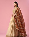 Mohey Women Beige Chinon Lehenga with Hand Embroidery