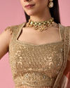 Mohey Women Beige Chinon Lehenga with Hand Embroidery