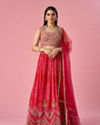 Mohey Women Pink Chinon Lehenga with Mirror Work