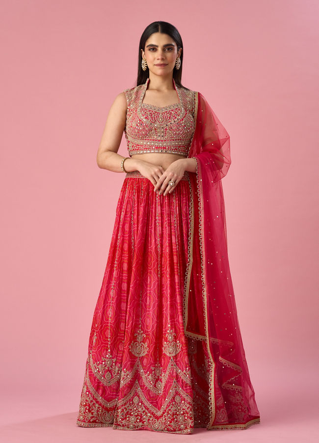 Mohey Women Pink Chinon Lehenga with Mirror Work