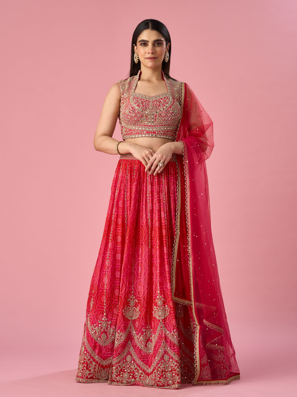 Mohey Women Pink Chinon Lehenga with Mirror Work