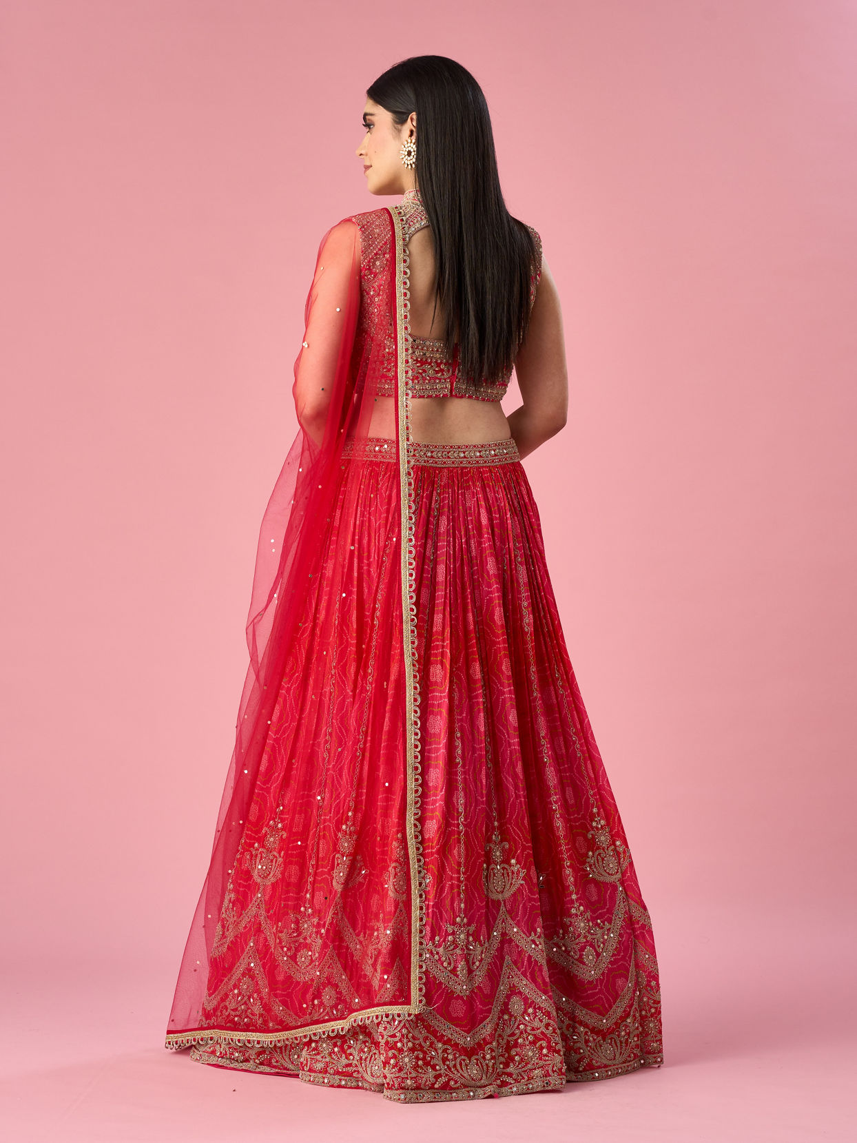 Mohey Women Pink Chinon Lehenga with Mirror Work