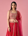 Mohey Women Pink Chinon Lehenga with Mirror Work
