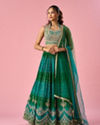 Mohey Women Green Chinon Lehenga with Mirror Work