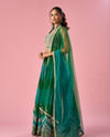 Mohey Women Green Chinon Lehenga with Mirror Work