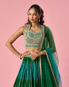 Mohey Women Green Chinon Lehenga with Mirror Work
