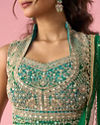 Mohey Women Green Chinon Lehenga with Mirror Work