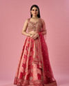 Mohey Women Red Art Silk Lehenga with Mirror Work