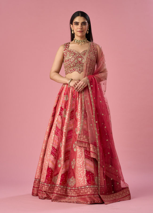 Mohey Women Red Art Silk Lehenga with Mirror Work
