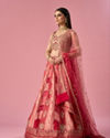 Mohey Women Red Art Silk Lehenga with Mirror Work