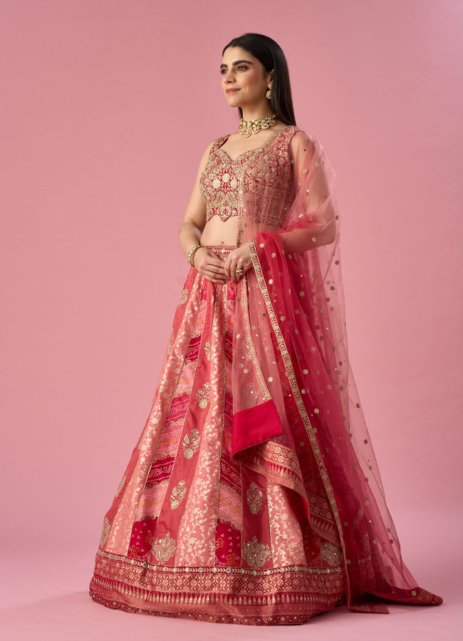 Mohey Women Red Art Silk Lehenga with Mirror Work