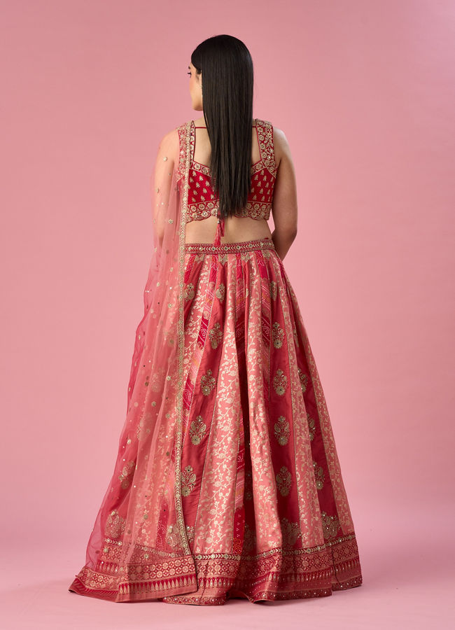 Mohey Women Red Art Silk Lehenga with Mirror Work