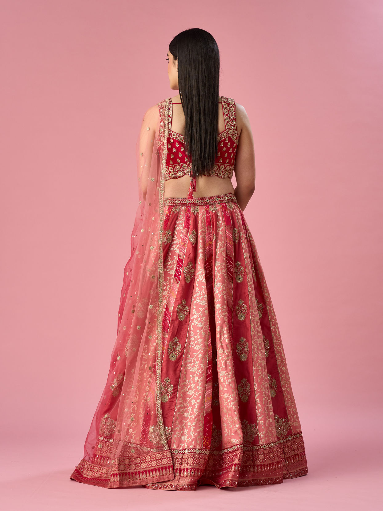 Mohey Women Red Art Silk Lehenga with Mirror Work