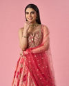Mohey Women Red Art Silk Lehenga with Mirror Work