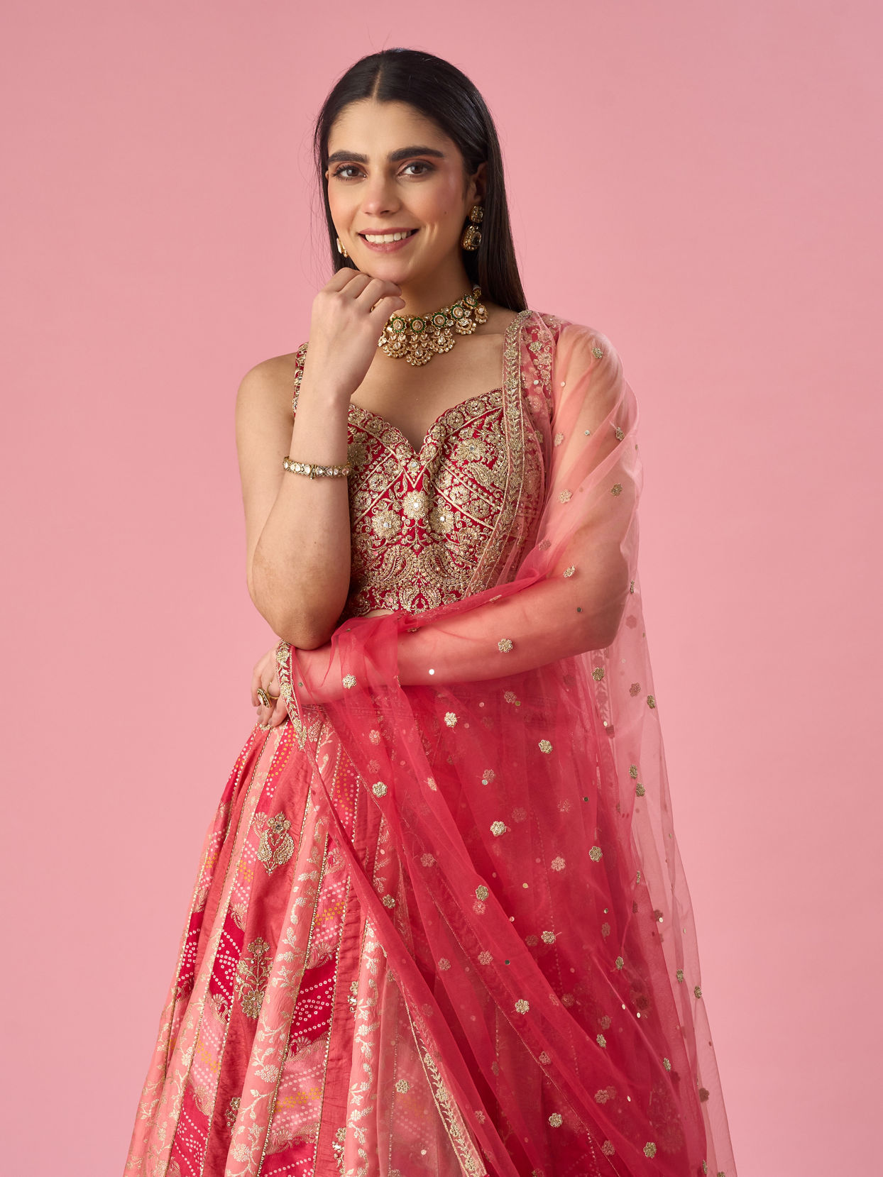 Mohey Women Red Art Silk Lehenga with Mirror Work