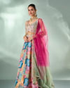 Mohey Women Peach Chinon Lehenga with Mirror Work