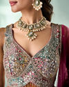Mohey Women Peach Chinon Lehenga with Mirror Work