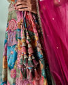 Mohey Women Peach Chinon Lehenga with Mirror Work