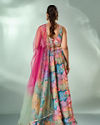 Mohey Women Peach Chinon Lehenga with Mirror Work