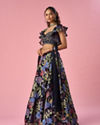 Mohey Women Indigo Blue Organza Lehenga with Hand Embroidery