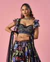 Mohey Women Indigo Blue Organza Lehenga with Hand Embroidery