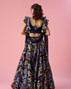 Mohey Women Indigo Blue Organza Lehenga with Hand Embroidery