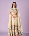 Mohey Women Cream Chinon Lehenga with Hand Embroidery