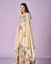 Mohey Women Cream Chinon Lehenga with Hand Embroidery
