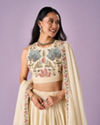 Mohey Women Cream Chinon Lehenga with Hand Embroidery