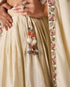 Mohey Women Cream Chinon Lehenga with Hand Embroidery