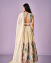 Mohey Women Cream Chinon Lehenga with Hand Embroidery