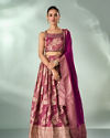 Mohey Women Wine Art Silk Lehenga with Hand Embroidery