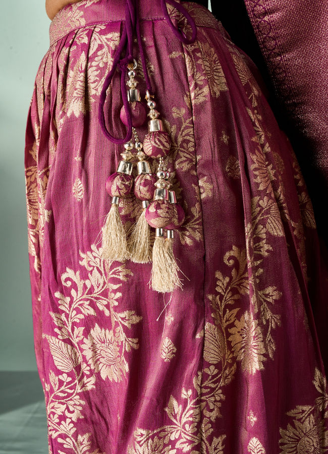 Mohey Women Wine Art Silk Lehenga with Hand Embroidery