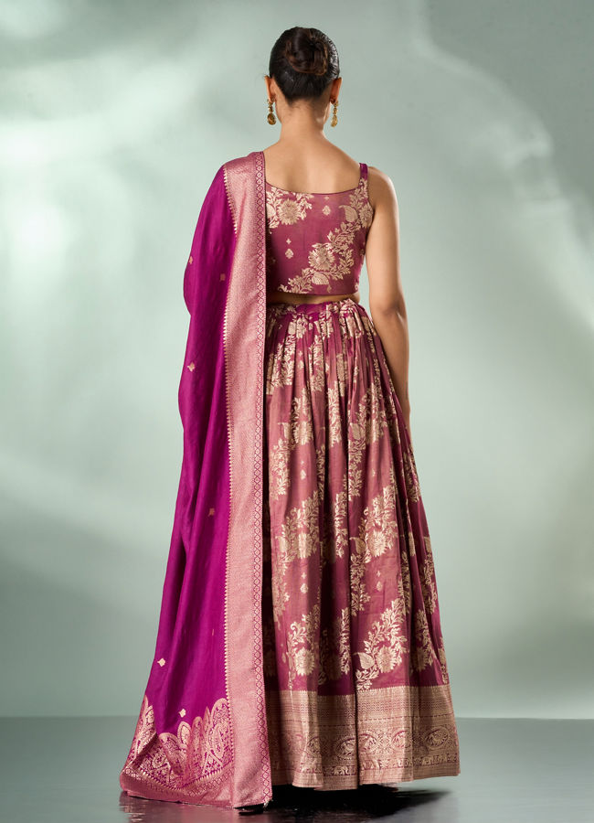 Mohey Women Wine Art Silk Lehenga with Hand Embroidery