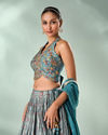 Mohey Women Sea Green Silk Lehenga with Zardozi Work