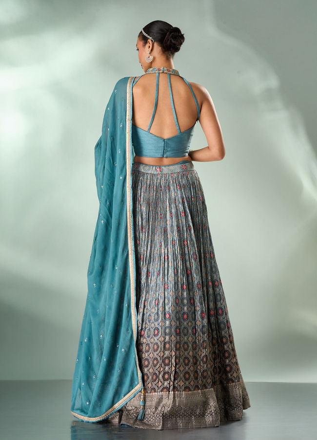 Mohey Women Sea Green Silk Lehenga with Zardozi Work