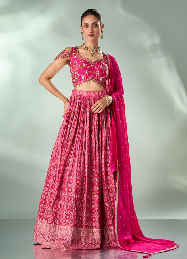 Mohey Women Pink Silk Lehenga with Cutdana Work