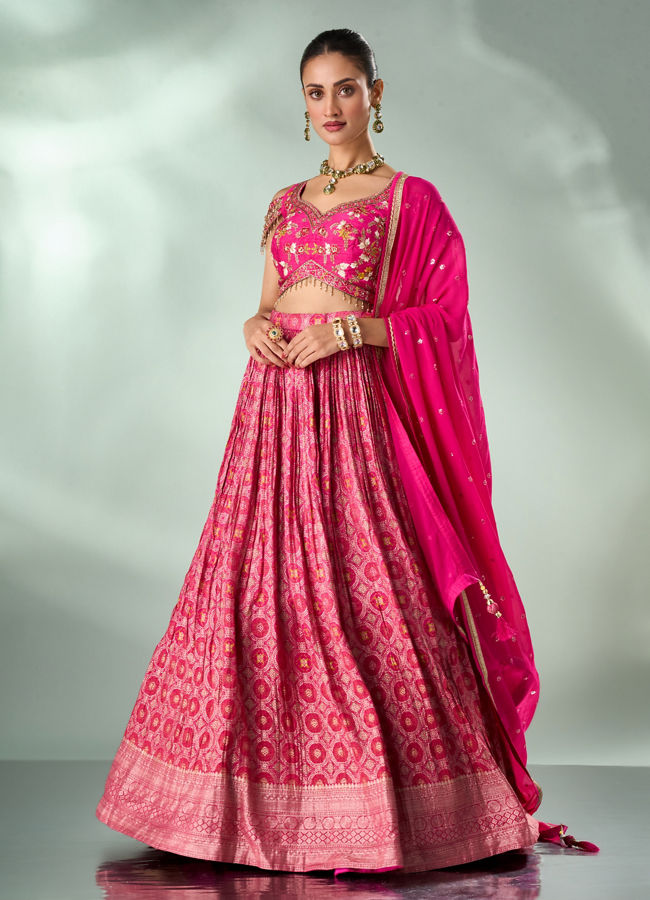 Mohey Women Pink Silk Lehenga with Cutdana Work