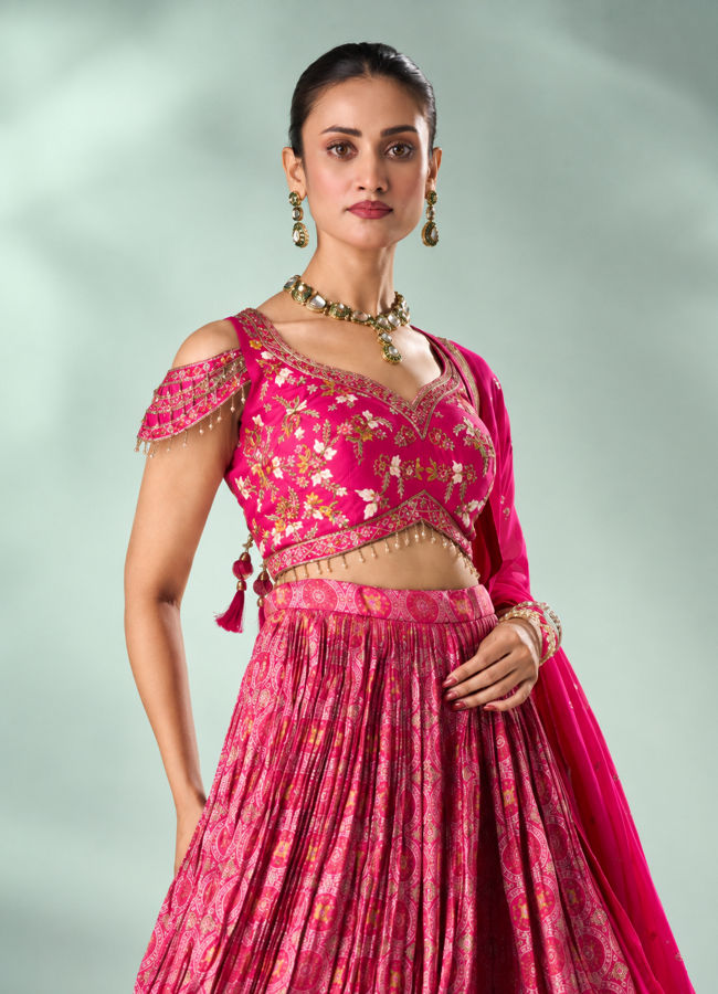 Mohey Women Pink Silk Lehenga with Cutdana Work