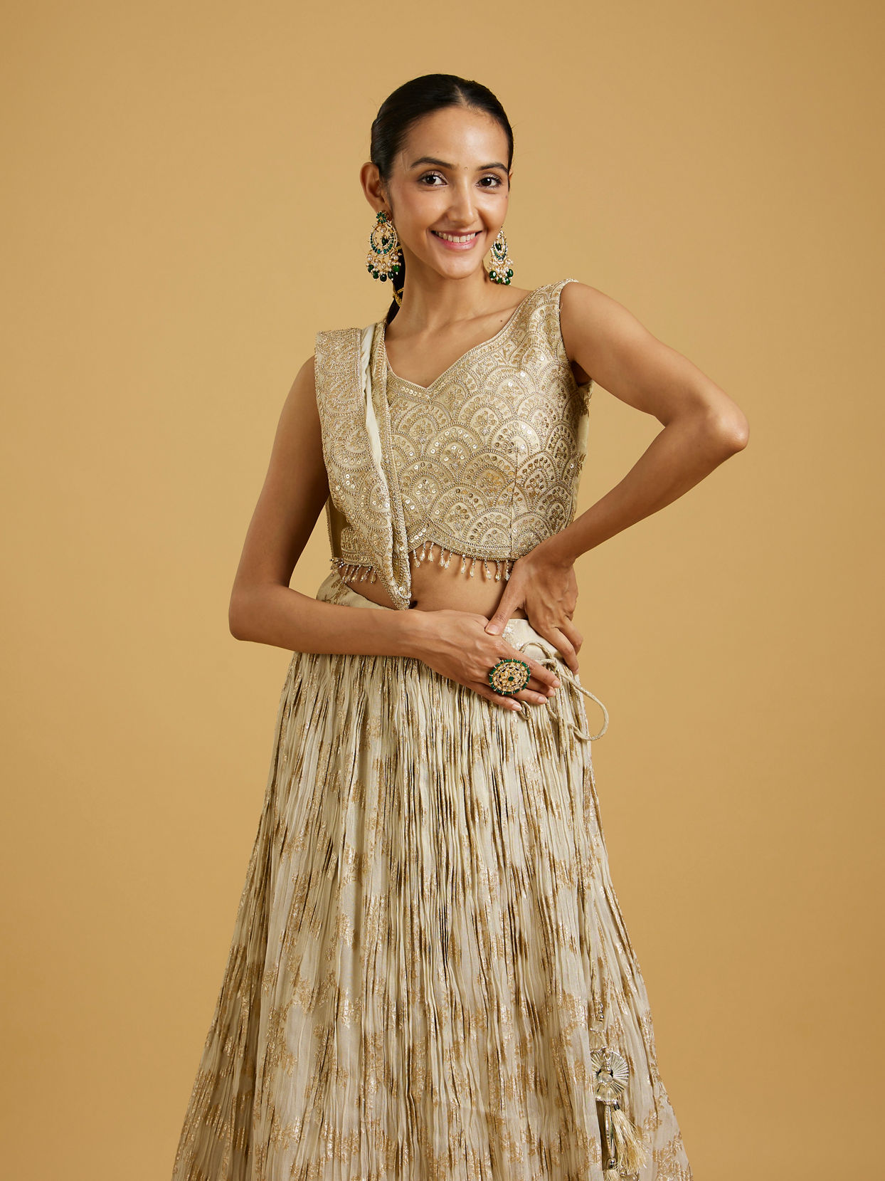 Mohey Women Elegant Beige Lehenga