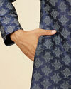 alt message - Manyavar Men Dark Blue Imperial Paisley Patterned Angrakha Style Kurta Set image number 3