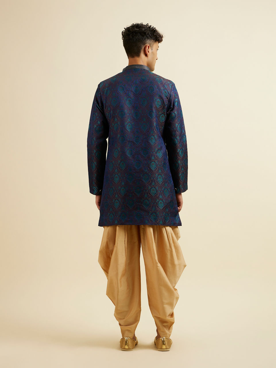 Manyavar Men Blue Art Silk Kurta Set with Pajama