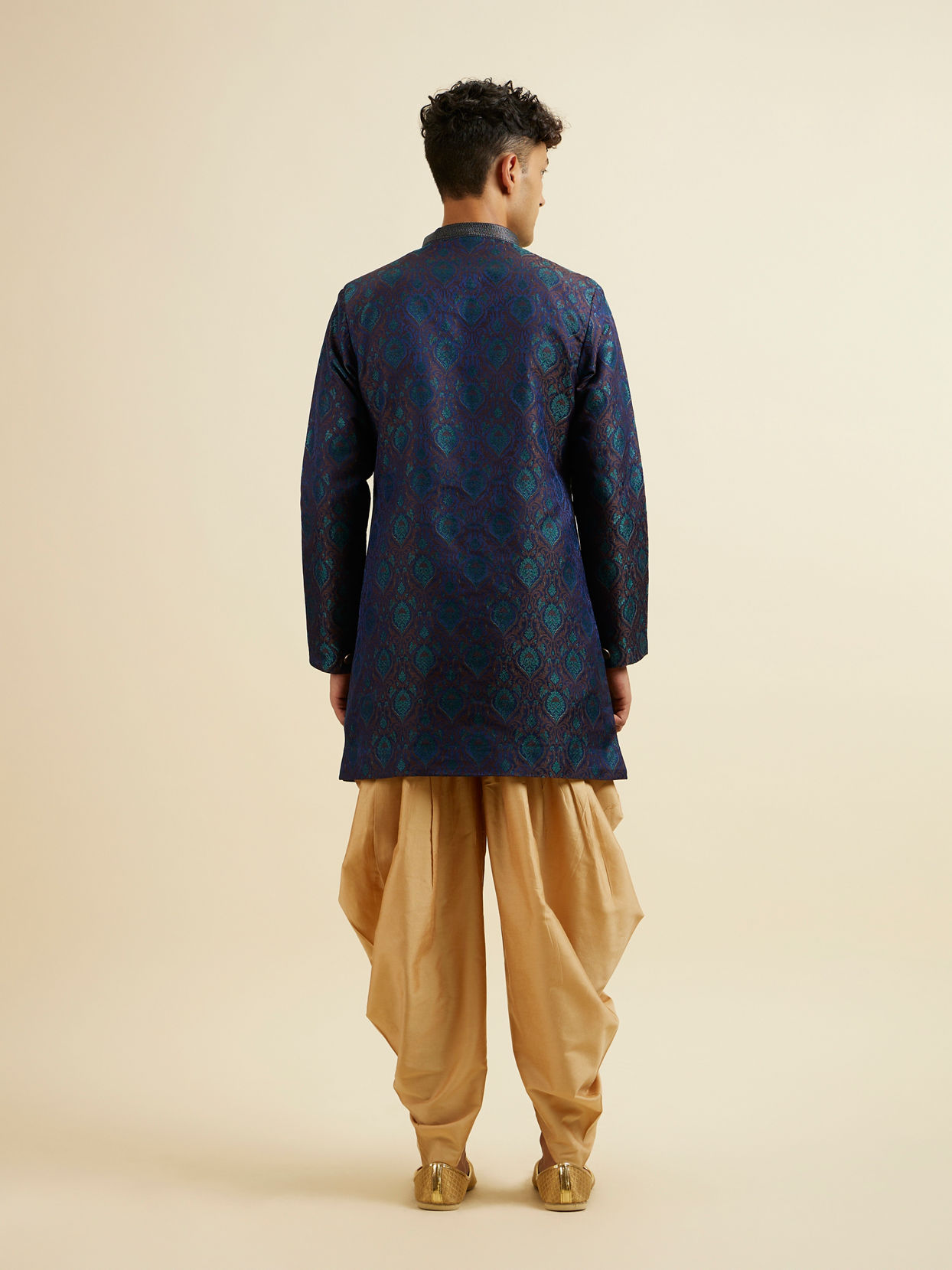 Manyavar Men Blue Art Silk Kurta Set with Pajama