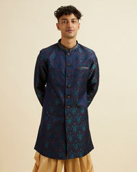 Manyavar Men Blue Art Silk Kurta Set with Pajama