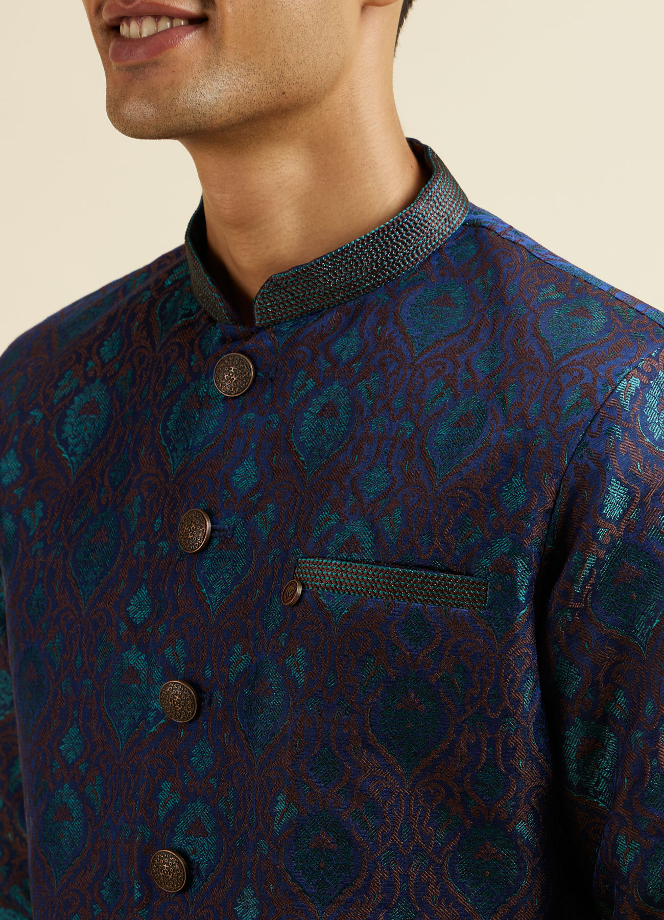 Manyavar Men Blue Art Silk Kurta Set with Pajama