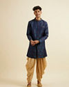 Manyavar Men Blue Art Silk Kurta Set with Pajama