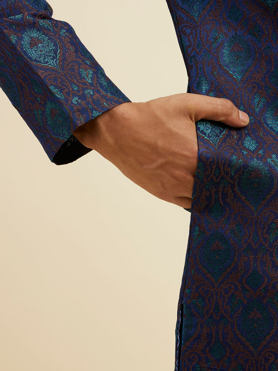 Manyavar Men Blue Art Silk Kurta Set with Pajama